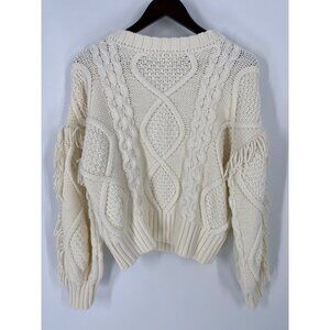 Line and Dot Clara Cable Knit Sweater Dress Fringe Heavy Ivory Size SMALL BOHO S
